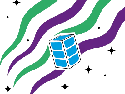 illustration of a cubesat floating above earth