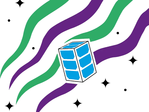 illustration of a cubesat floating above earth